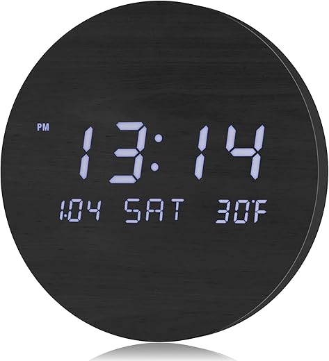 Wall Clock Silent Non-Ticking, LED Digital Wall Clock with Large Display of Time, Date, and Temperature,12/24H Time Mode Wall Clocks Digital Kitchen Clock for Living Room 0ffice Decor