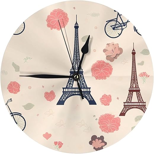 Wall Clock Silent Non-Ticking Wall Clocks Modern Wall Clock Take Me to Paris Classic Battery Operated Clock Round Wall Clock Decorative for Living Room Office Bedroom Kitchen Bathroom