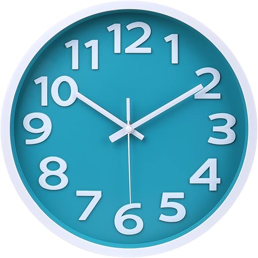 Wall Clock Silent Non Ticking Indoor Outdoor Clock Battery Operated Easy to Read Analog Decorative Clocks for Bedroom Office Home Patio Pool Porch Decor,12 Inch Aqua