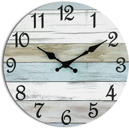 Wall Clock Silent Non Ticking Wall Clocks Battery Operated, Rustic Coastal Country Clock Decorative for Bathroom Kitchen(10 Inch)