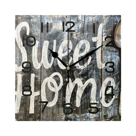 Wall Clock Square Silent Non-Ticking Sweet Home on Wood Retro Battery Operated Clock 7.78 inch Home Kitchen Office Decoration