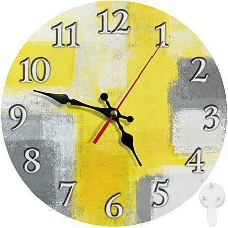 Wall Clock Square Silent Non Ticking Clock 12 Inch Yellow and Grey Contemporary Home Office Home Decor for Living Room Bathroom Bedroom Kitchen Office or School