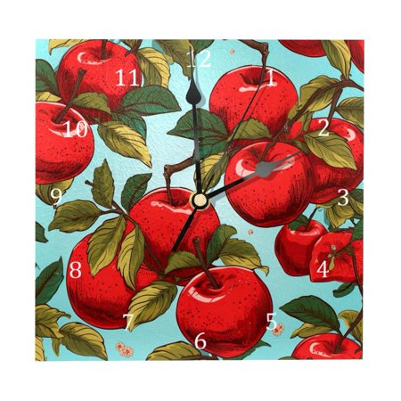 Wall Clocks, Red Apples Fruit Battery Operated Number Clock for Bedroom Living Kitchen Office Home Decor Silent & Non-Ticking