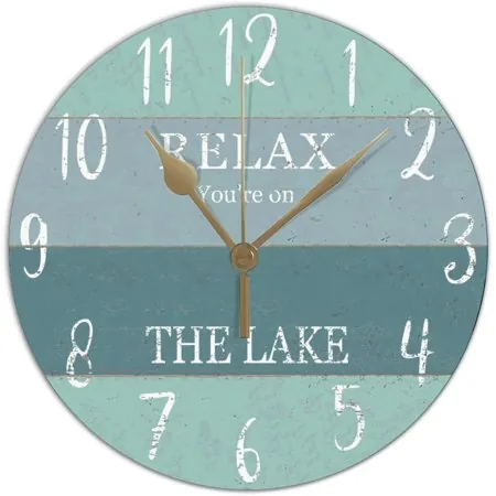 Wall Clocks Relax You'Re On The Lake Shabby Chic Wall Clock 10 Silent Non-Ticking Wall Clocks Rustic School Wall Clock Battery Operated For Room Kitchen She Shed Wall Hanging Decor Easy To Read