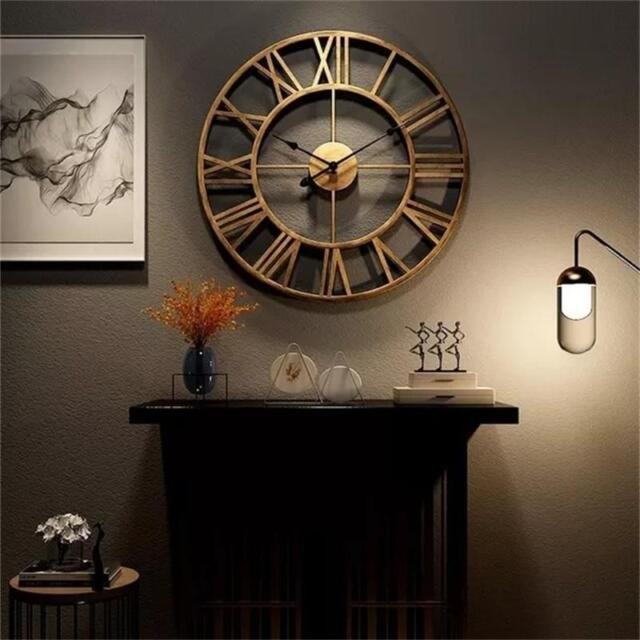 Wall Clocks Roman Numerals Round Metal Iron Accurate 3D Large Hanging Ornament