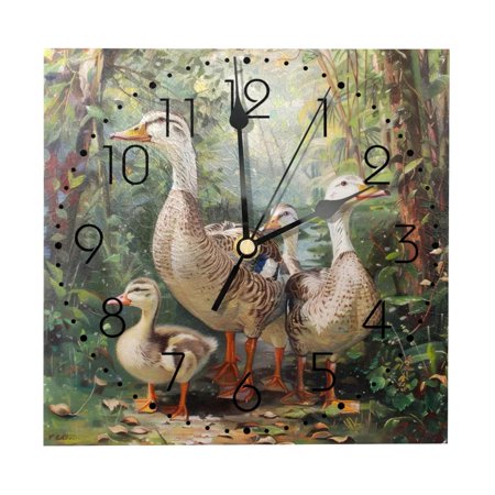 Wall Clocks, Wild Indian Runner Ducks Battery Operated Number Clock for Bedroom Living Kitchen Office Home Decor Silent & Non-Ticking