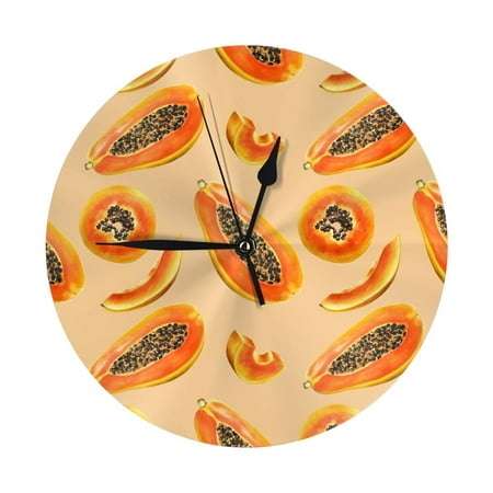 Wall Clock, Tropical fruit Papaya Wall Clocks Battery Operated Silent Kitchen Office Wall Clock Decorative, Wall Clock for Living Room School Classroom Bedroom Home Decor