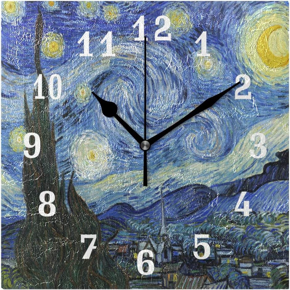 Wall Clock Van Gogh Starry Night, Silent Non Ticking Clock for Kitchen Living Room Bedroom Home Artwork Gift