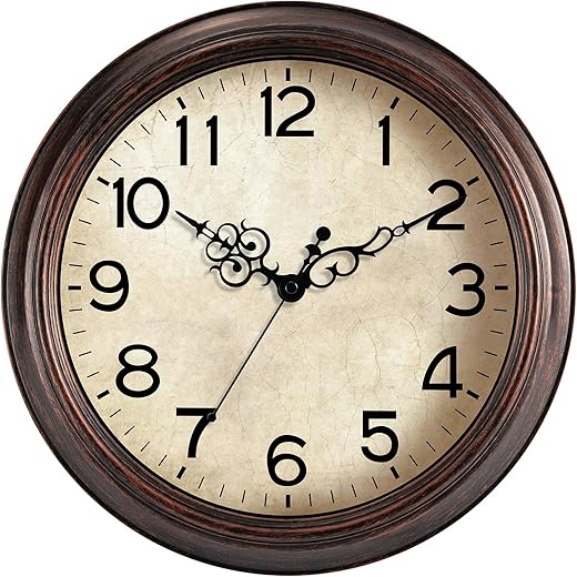 Wall Clock Vintage, 12 Inch Wall Clocks Battery Operated, Retro Wall Clocks Silent Non Ticking Decorative for Kitchen Living Room Office Bathroom Farmhouse(Light Bronze)