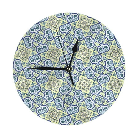 Wall Clock, vintage Italian majolica style pattern Wall Clocks Battery Operated Silent Kitchen Office Wall Clock Decorative, Wall Clock for Living Room School Classroom Bedroom Home Decor