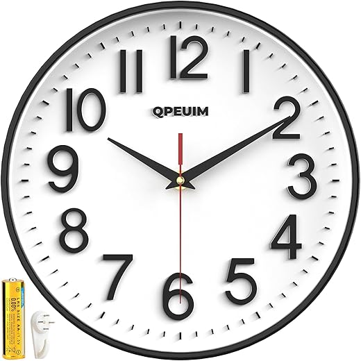 Wall Clock Wall Clocks Silent Non-Ticking Battery Operated Large Easy to Read with Stereoscopic Dial Ultra-Quiet Movement Quartz for Office Classroom School Home Kitchen (10 inches)…