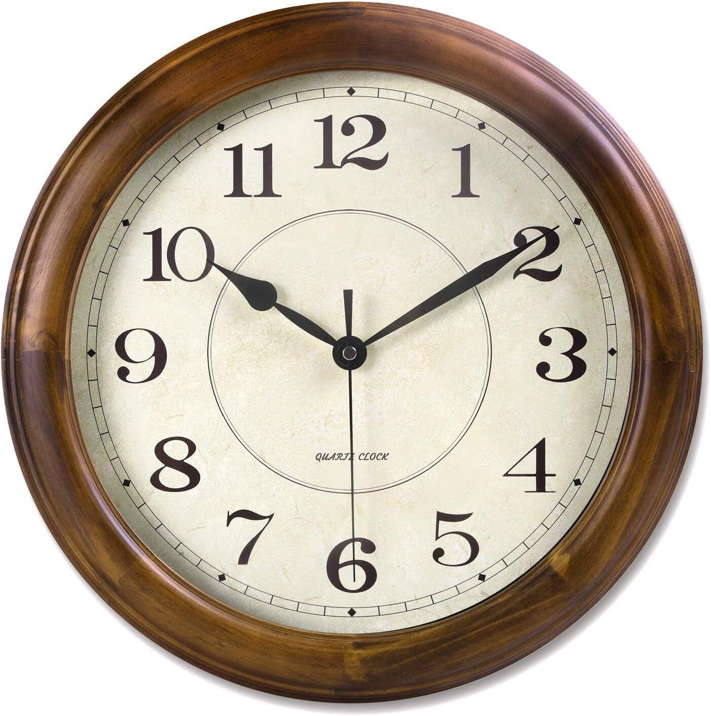 Wall Clock Wood 14 Inch Silent Wall Clocks Large Decorative Battery