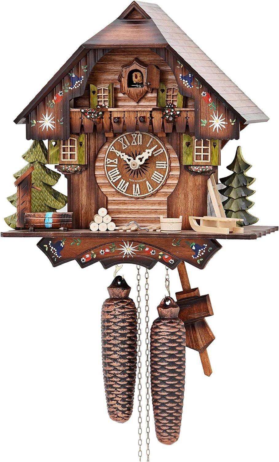 Wall Cuckoo Clock Black Forest house Vintage Wooden Hanging Living Room Decor US