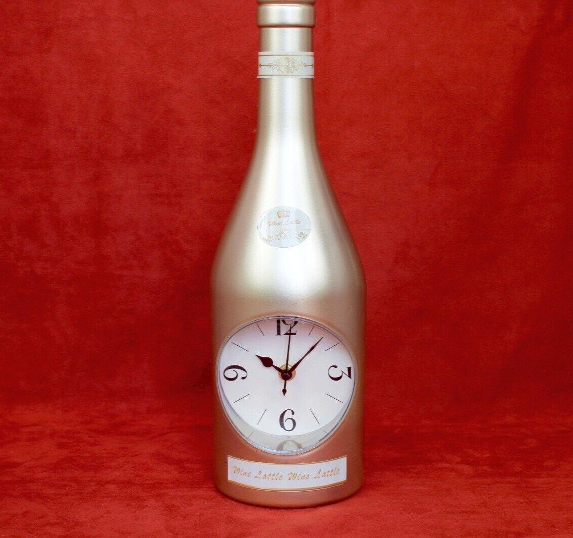 Wall or Desk Clock Bar Clock Bottle Shaped Wine Decor 30cm Hanging Clock Gold