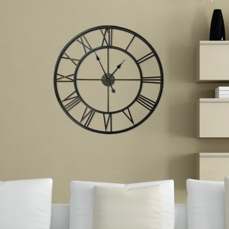 Walplus Minimalist Large Roman Black Silver Gold Red Metal Iron Wall Clock Black 17 inches