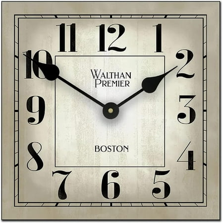 Walthan Square Parchment Wall Clock | Beautiful Color, Silent Mechanism, Made in USA