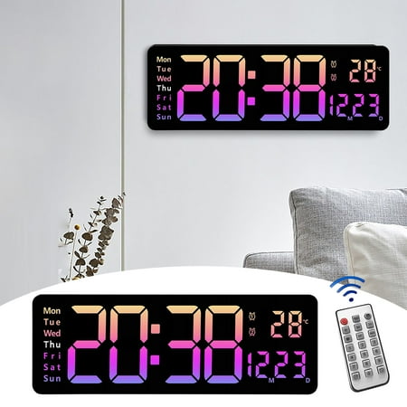 Wanyng 16 Inch Large Wall Clocks Digital USB Powered Oversized Digital Alarm Clocks with Battery Backup Automatic Brightness with Remote Control for Living Room Bedroom Kitchen Office Decor