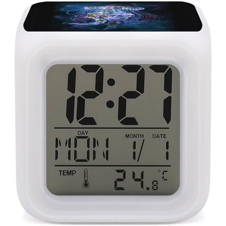 Watercolor Jellyfish Mini Digital Alarm Clocks, Led Night Glowing Cube Clock Desk T[3990]