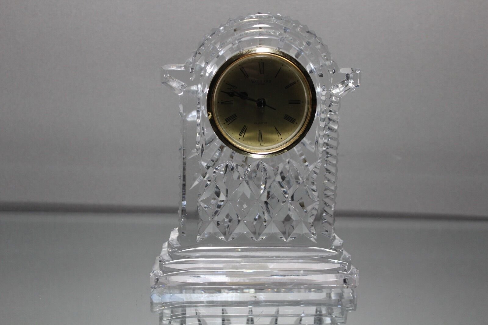 WATERFORD CRYSTAL LARGE GOLD FACE LISMORE CARRIAGE MANTLE CLOCK