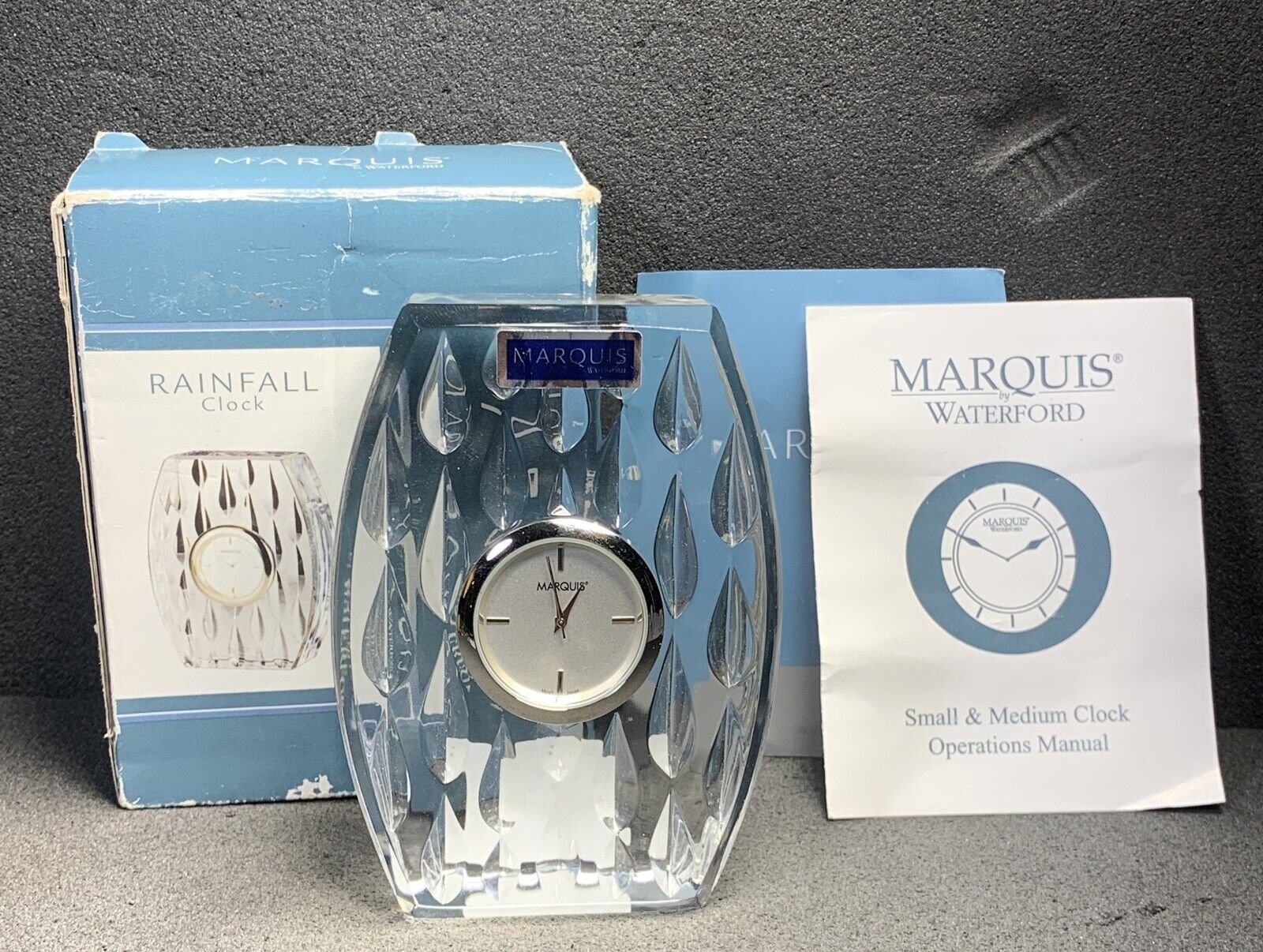 Waterford Marquis “Rainfall” Lead Crystal Desk Clock Original battery~ MINT, NWB