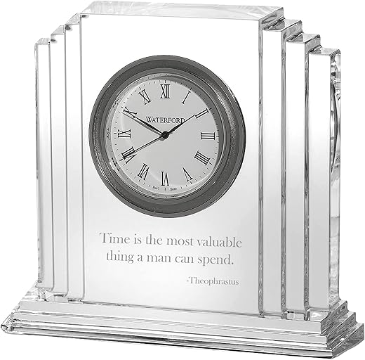 Waterford Personalized Metropolitan Clock, Custom Engraved Battery Operated Crystal Desk Clock for Home or Office Décor