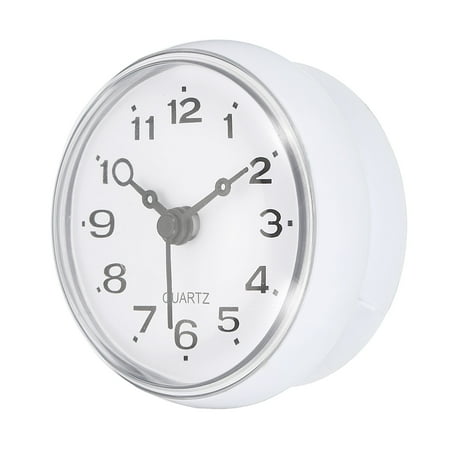 Waterproof Bathroom Shower Clock Mini Round Wall Clocks with Suction Cup, White