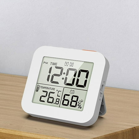 Waterproof Digital Clock with Alarm, Battery Powered Timer Clock Humidity Meter Thermometer Date 12/24H Display LCD Large Number Indoor Outdoor Travel White