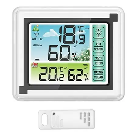 Weather Station Clock Indoor Outdoor Wireless Thermometers Large Screen Display Touch Control Backlight Memory Function with 1 Waterproof Sensors