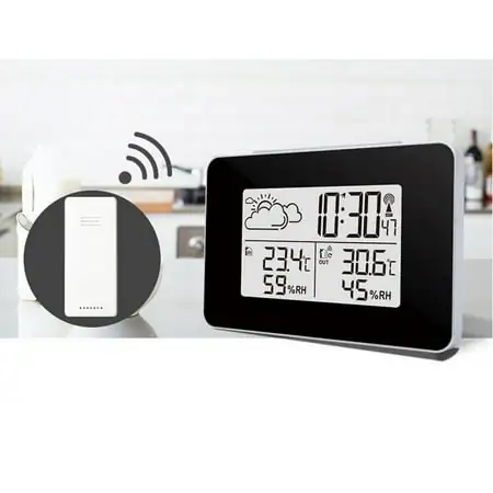 Weather station with radio alarm clock, thermo/hygrometer and radio outdoor sensor