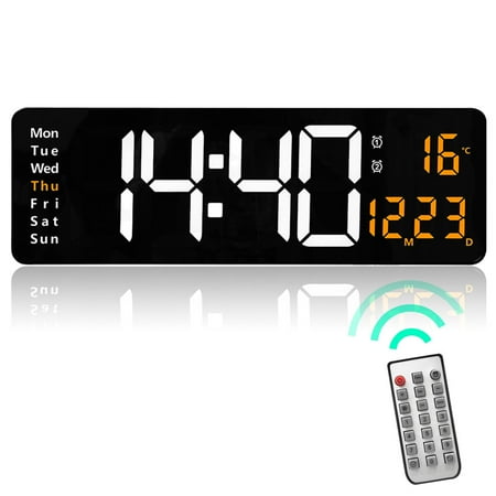 Wekvgz 16Inch LED Digital Wall Clock with Remote Control Large Display Count Up and Down Timer 10-Level Dimming USB Powered Alarm Clock with Day/Date/Temperature for Home Office Classroom Gym