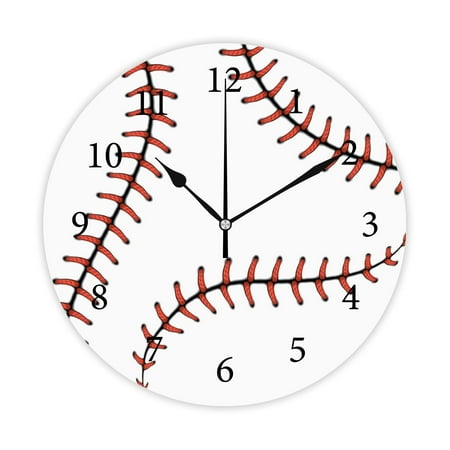 Wellsay Round Wall Clock, Baseball Stitches 10in Battery Operated Quartz Analog Quiet Desk Clock for Home,Kitchen,Office,School