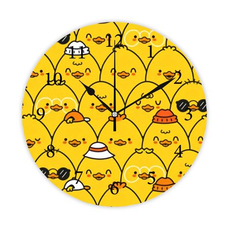 Wellsay Round Wall Clock, Cute Funny Ducks 10in Battery Operated Quartz Analog Quiet Desk Clock for Home,Kitchen,Office,School