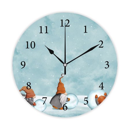 Wellsay Round Wall Clock, Traditional Scandinavian Tomte Gnomes 10in Battery Operated Quartz Analog Quiet Desk Clock for Home,Kitchen,Office,School