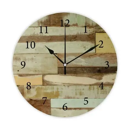 Wellsay Round Wall Clock, Wood Texture with Natural Pattern 10in Battery Operated Quartz Analog Quiet Desk Clock for Home,Kitchen,Office,School