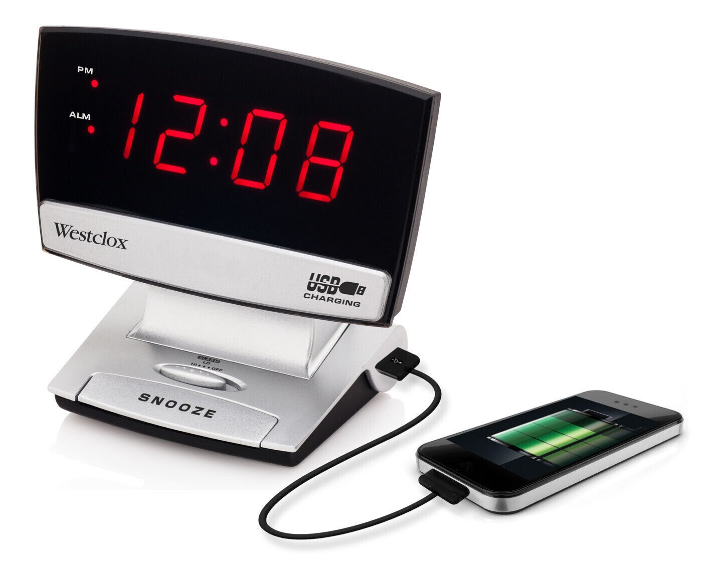 Westclox 0.9" LED Plasma Screen Alarm Clock with USB Charging Port 71014X