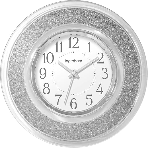 Westclox 12 Glitter Wall Clock for Kitchen- Home Office-Livingroom, House Warming Gift (Silver)