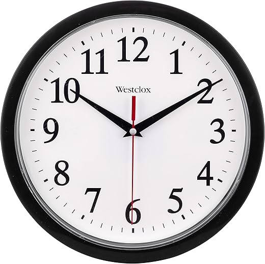 Westclox 461861 10 Modern Black Analog Wall Clock with Large Display, Battery Powered, Round, Perfect for Bedroom, Office, Kitchen