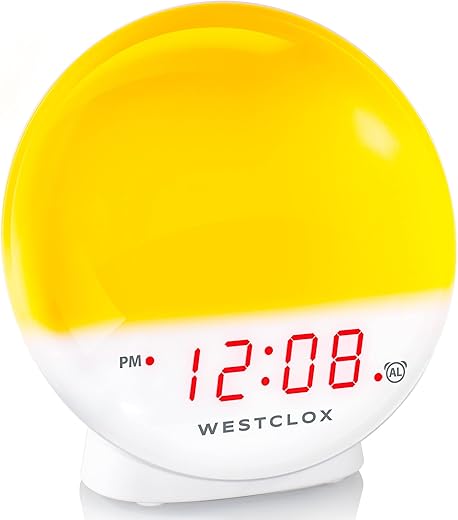 Westclox 71051 Sunrise Alarm Clock with Dimmable Nightlight & Restful Sunset/ Sunlight Simulator lamp for Bedroom