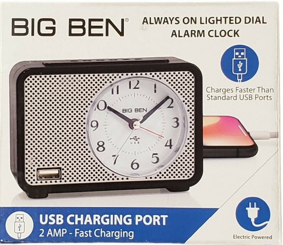 Westclox Big Ben Analog Alarm Clock w/ Fast 2.0 Amp USB Charging Port 75109 New
