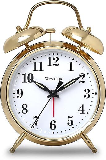 Westclox Big Ben Twin Bell Alarm Clock | Loud Alarm Clock for Heavy Sleepers | Battery Operated Clock with Backlight for Bedside Table, Bedroom, Kids Room, Desk (Gold, 4