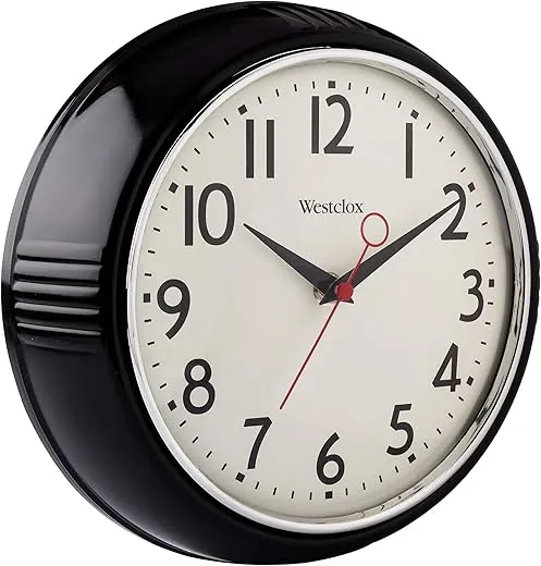 Westclox 32042BK 1950's Retro Black Case Convex Glass Clock, 9.5-Inch