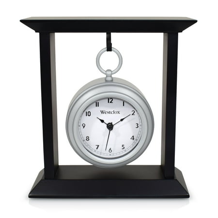 Westclox MDF and Metal Black and Silver 8 Analog QA Table Clock - Pocket Watch Design, Model 91139