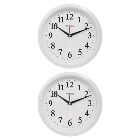 Westclox Wall Clock Ventura Round Plastic 10 in Analog White, 2-Pack