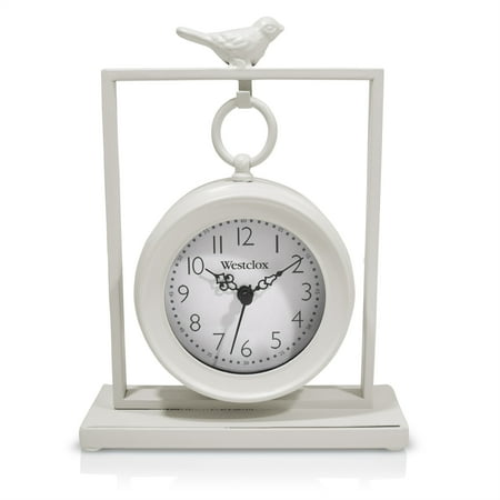 Westclox White Vintage Style Metal 8 Bird-Watching Analog QA Table Clock