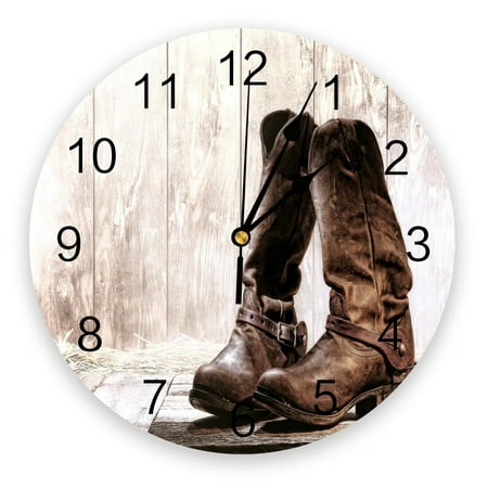 Western Cowboy Vintage Boots Wall Clock Home Decor Bedroom Silent Oclock Watch Wall Digital Clock Wall Clock for Kids Rooms