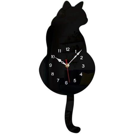 Wewean Black-Cat Pendulum Wall Clock,Cat Clock,Cat Clock with Moving Tail,Cat Swinging,Whimsical Funny Wall Clocks Easy Install Easy to Use R1256