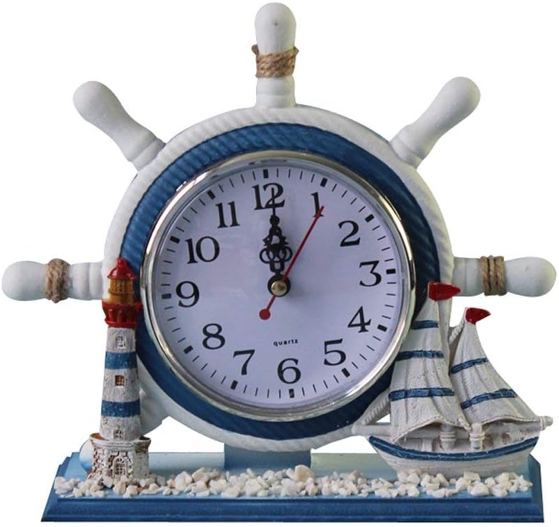 Wheel Wall Clock Decoration Nautical Anchor Boat Steering Wheel Time Clock Table Decor - Ship