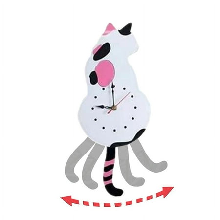 White-Cat Pendulum Wall Clock,Cat Clock,Cat Clock with Moving Tail,Cat Swinging,Whimsical Funny Wall Clocks