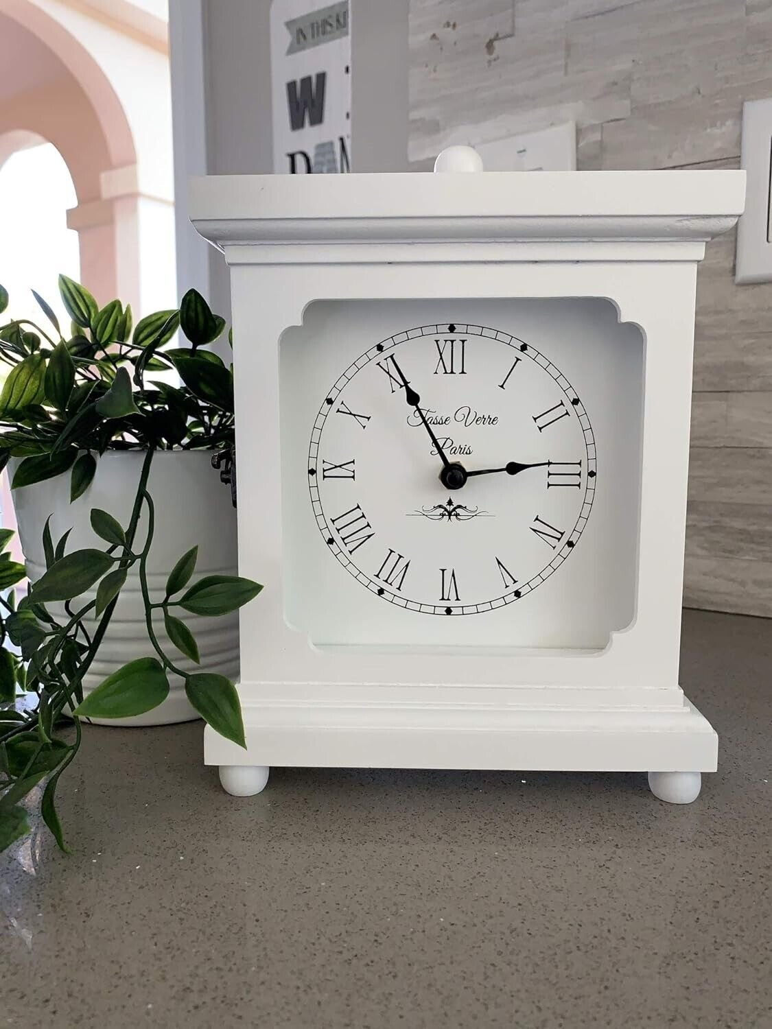 White Clock for Shelf Table Or Desk 9"x7" - Living Room Decor Wood Battery Opp.