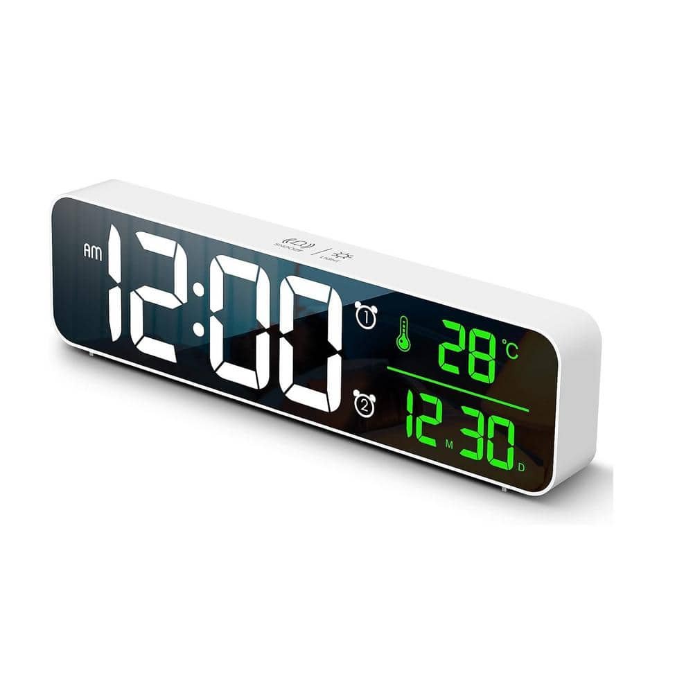 White Digital Large Display Alarm Clock LED Date Temp Display Electric Clock...